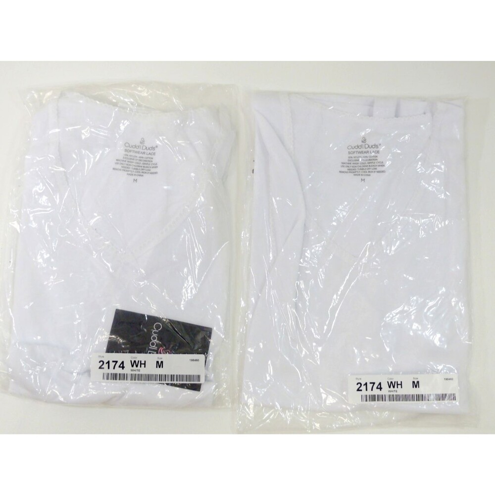 2 New Cuddl Duds Softwear Short Sleeve V-Neck Lace Trim Underwear White MED